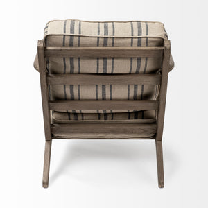 Striped Light Brown Fabric Wrapped Accent Chair with Wooden Frame