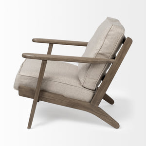 Cream Fabric Wrapped Accent Chair with Wooden Frame