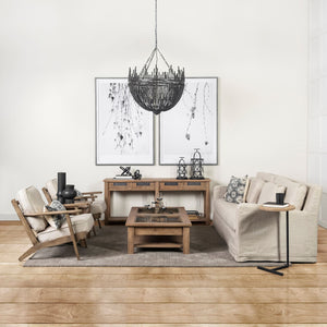 Cream Fabric Wrapped Accent Chair with Wooden Frame