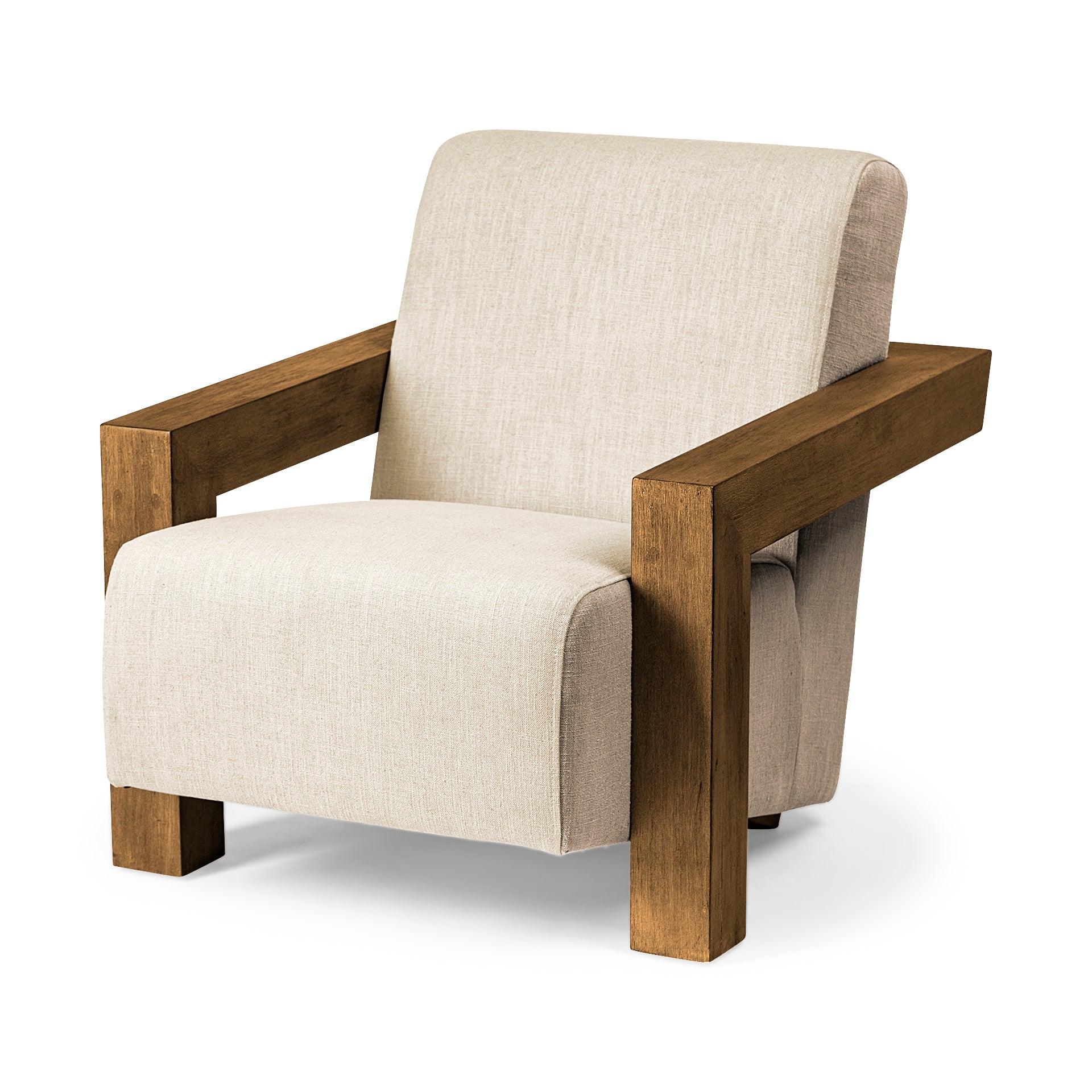 Cream Fabric Seat Accent Chair with Natural Wood Frame
