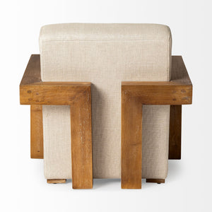 Cream Fabric Seat Accent Chair with Natural Wood Frame