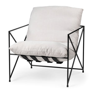 Cream Upholstered Padded Seat Accent Chair with Black Metal Frame