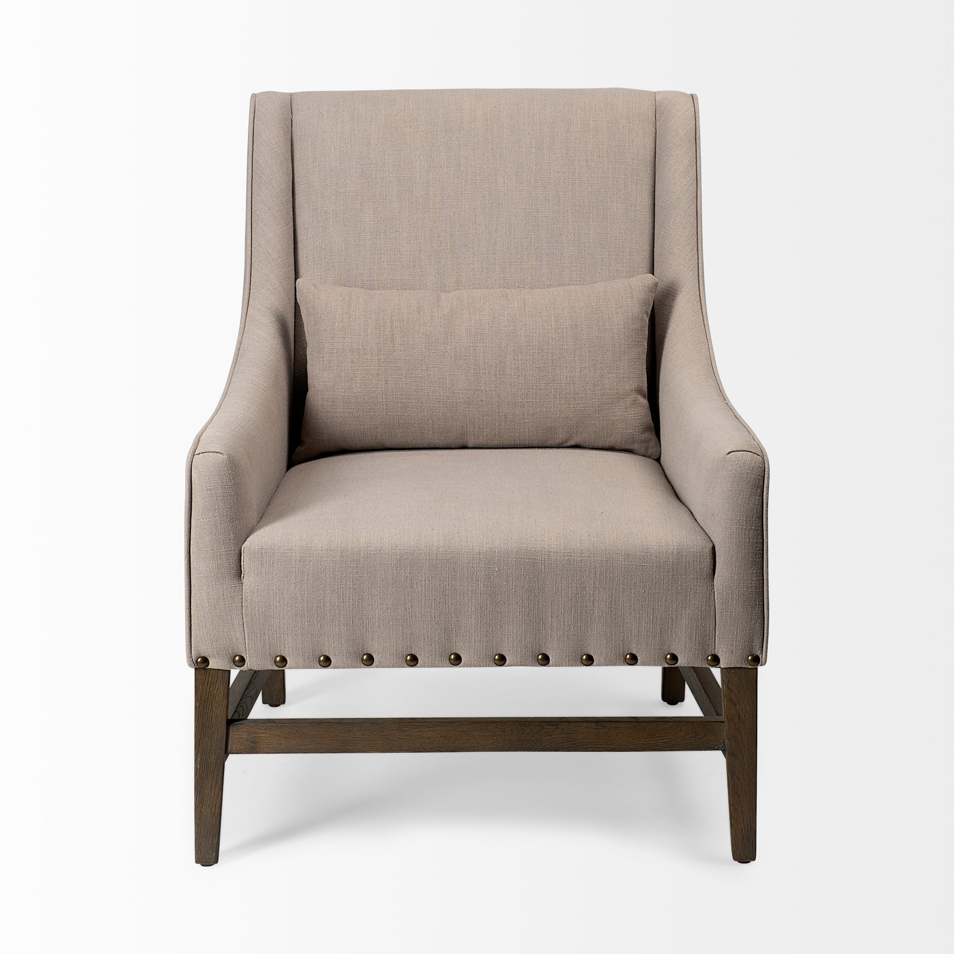 Gray Linen Upholstered High Back Accent Chair with Wooden Frame