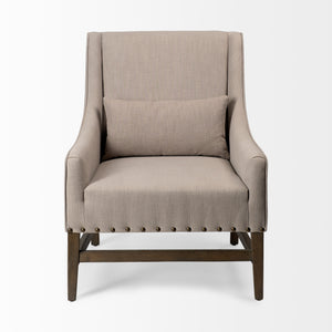Gray Linen Upholstered High Back Accent Chair with Wooden Frame