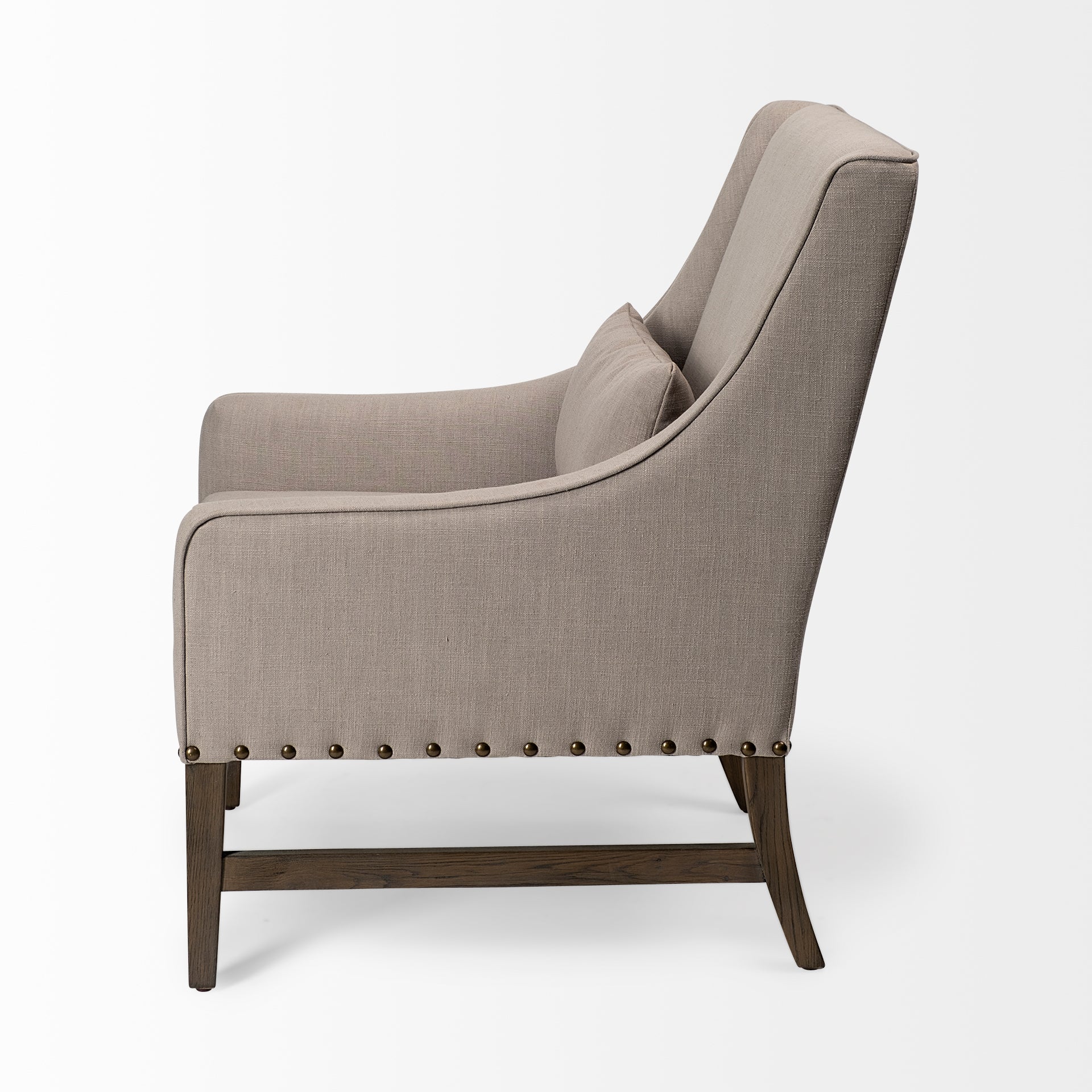 Gray Linen Upholstered High Back Accent Chair with Wooden Frame