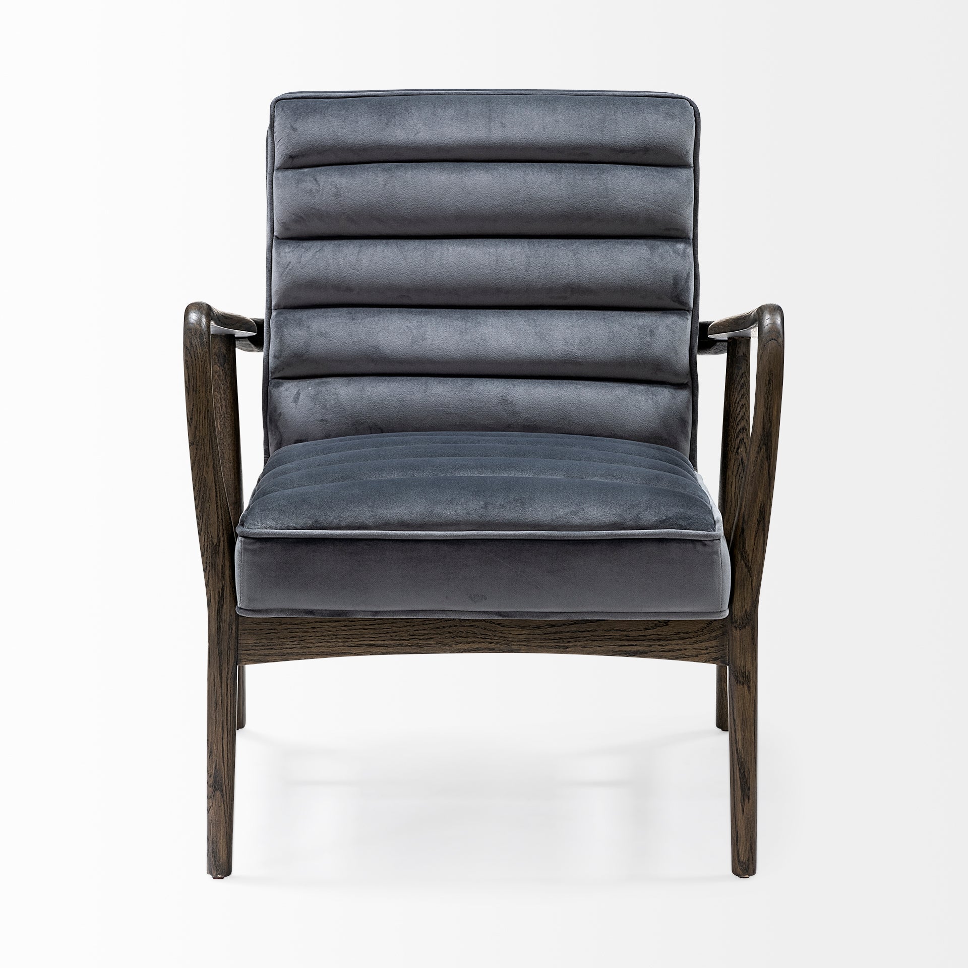 Gray Velvet Wrapped Dark Brown Accent Chair with Wooden Frame