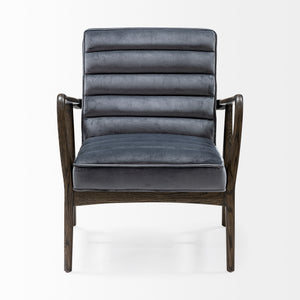 Gray Velvet Wrapped Dark Brown Accent Chair with Wooden Frame