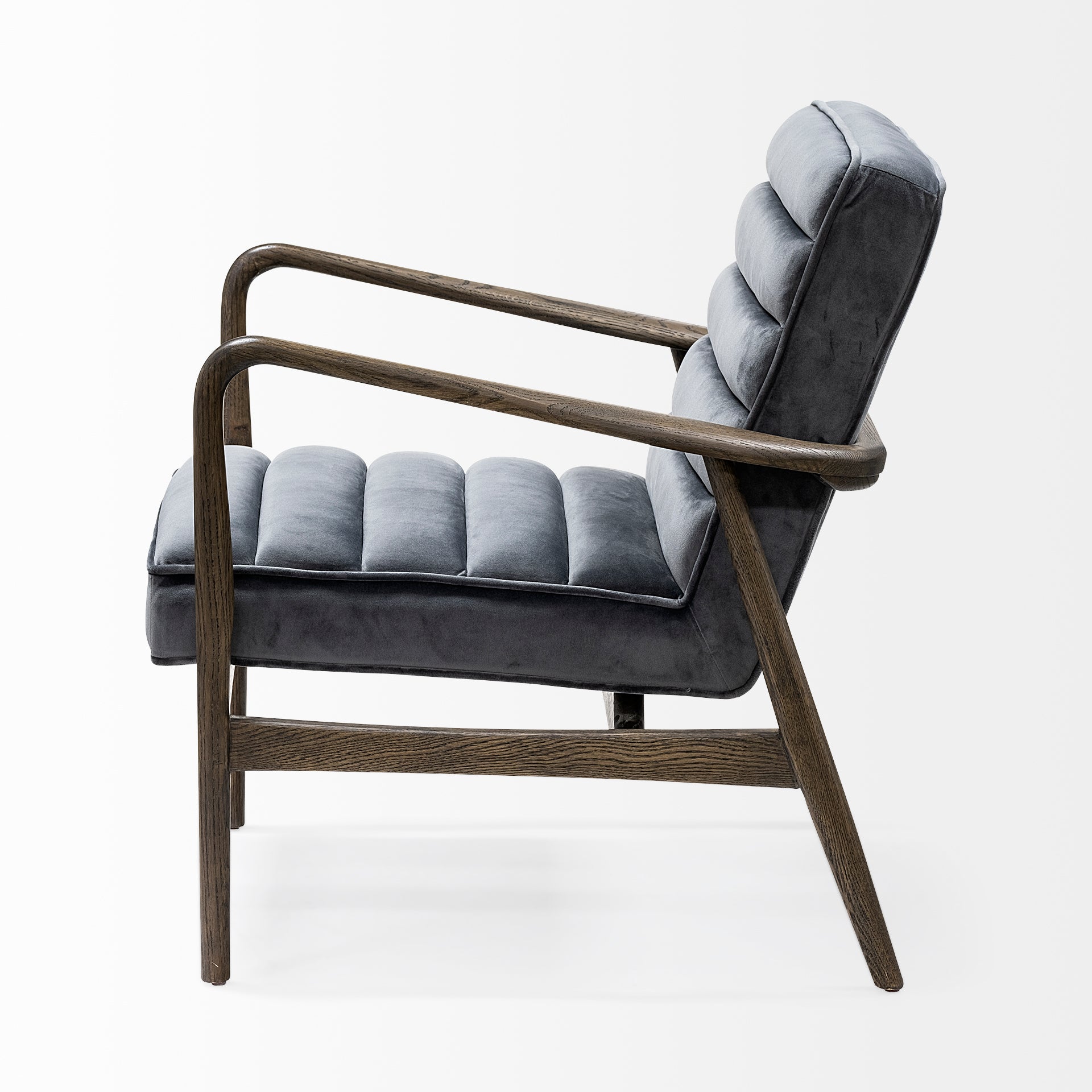 Gray Velvet Wrapped Dark Brown Accent Chair with Wooden Frame
