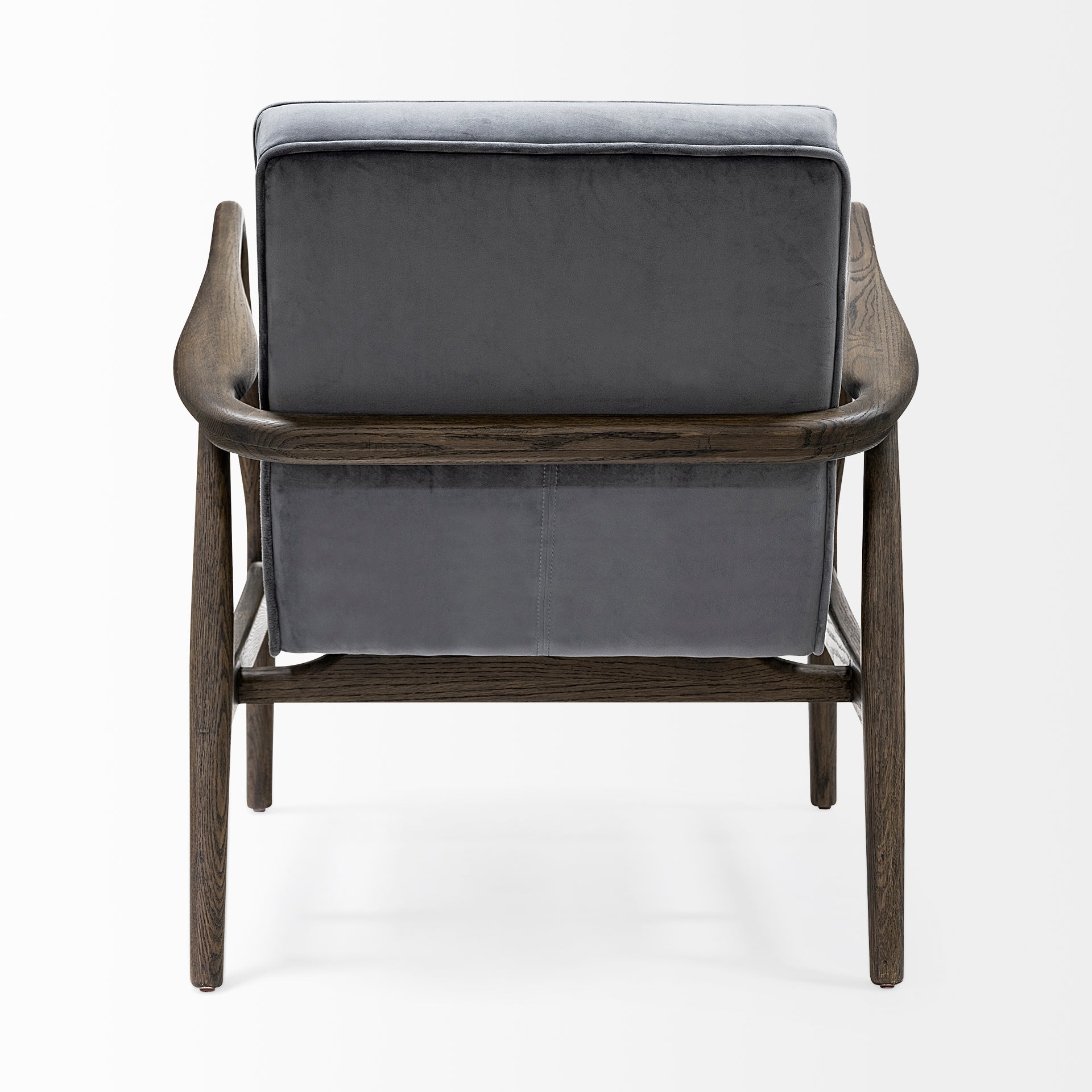 Gray Velvet Wrapped Dark Brown Accent Chair with Wooden Frame