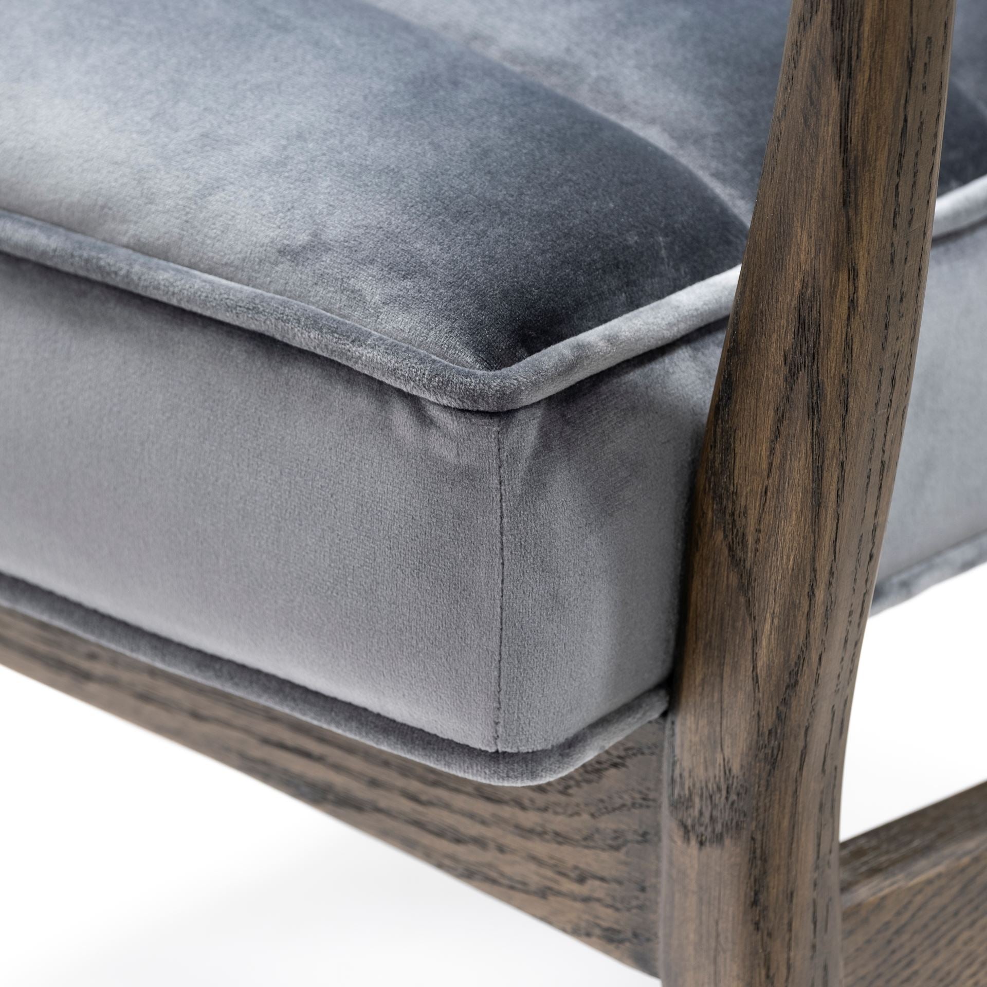 Gray Velvet Wrapped Dark Brown Accent Chair with Wooden Frame