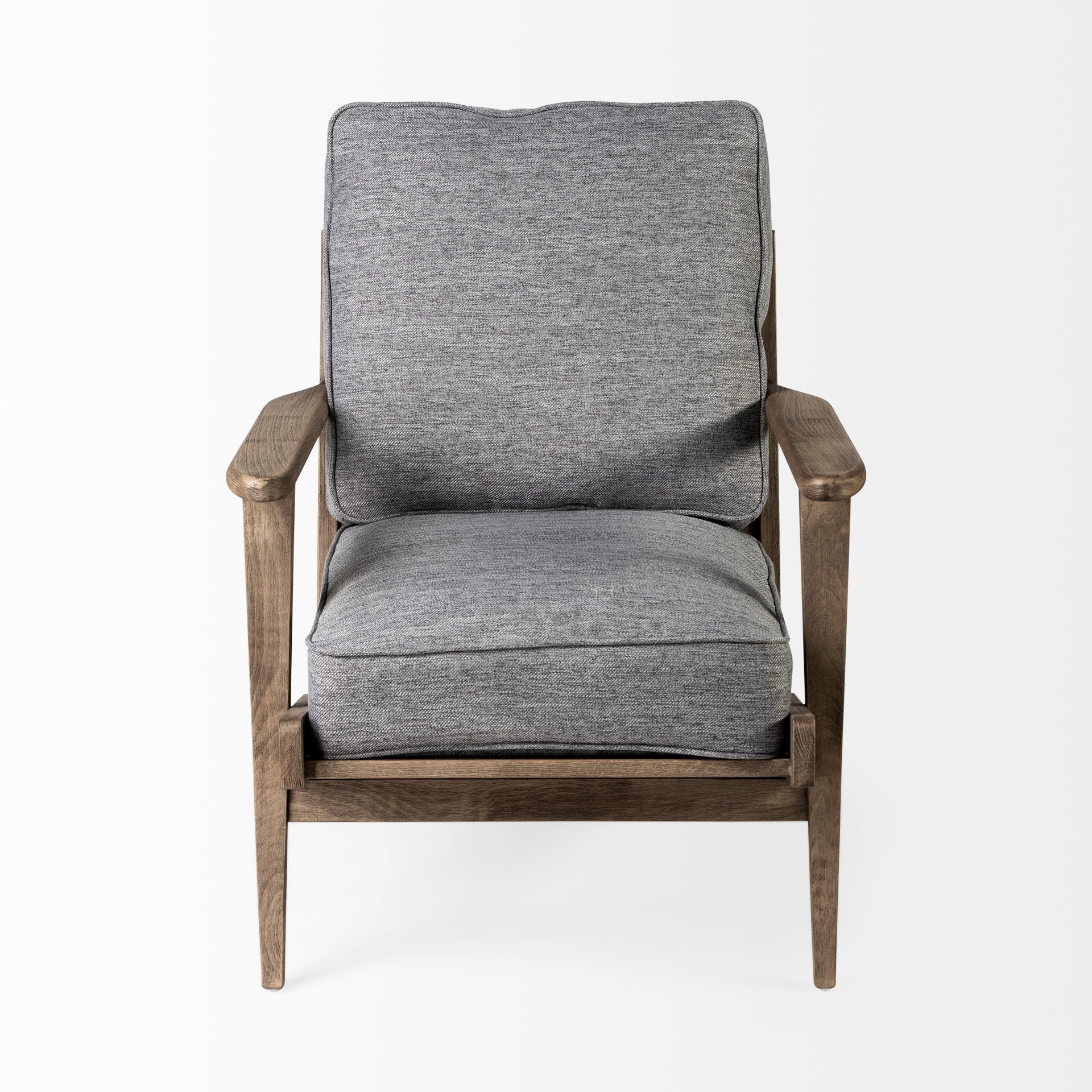 Grey Fabric Wrapped Medium Brown Accent Chair with Wooden Frame