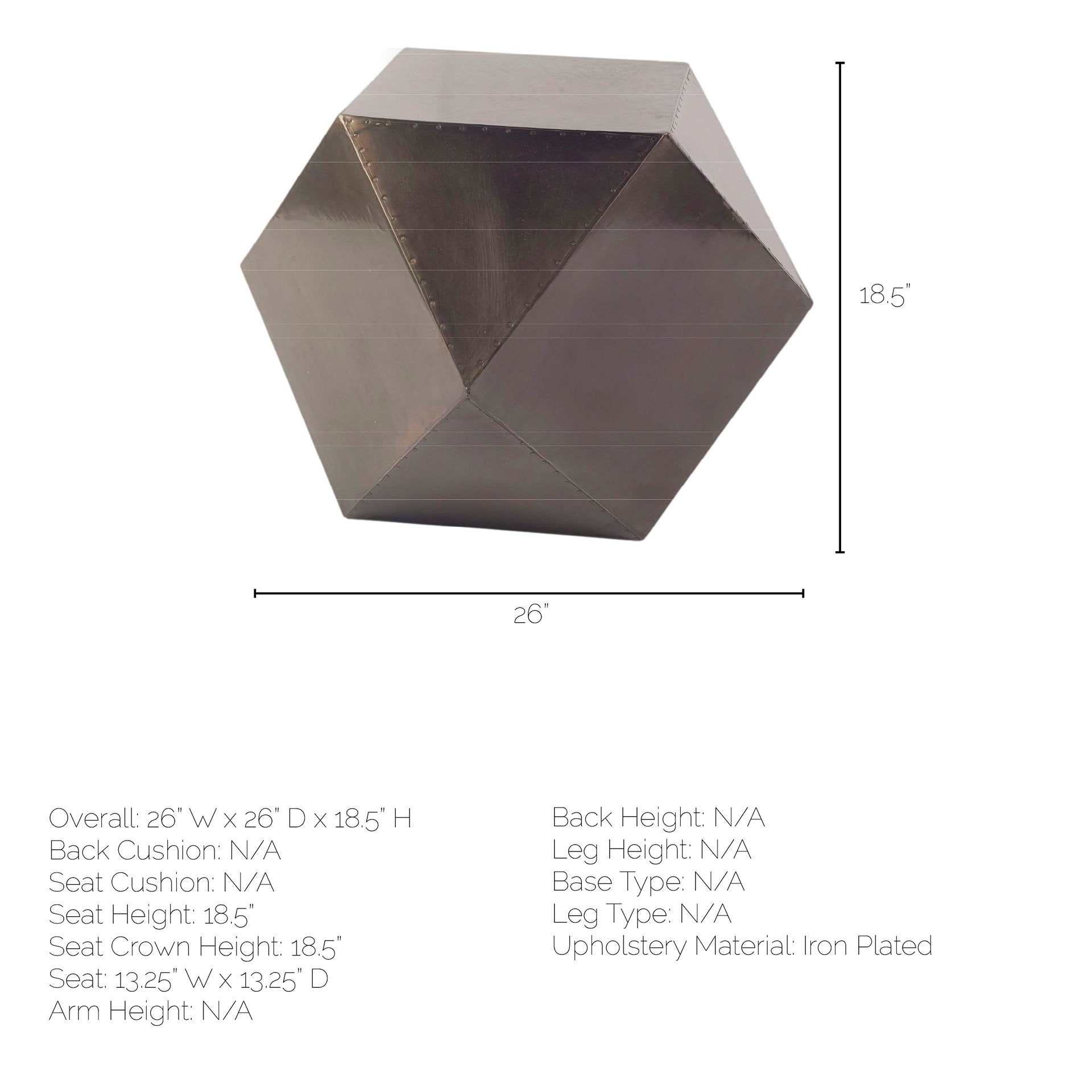 Black Iron Plated End Table with Nail Head Detail Hexagonal