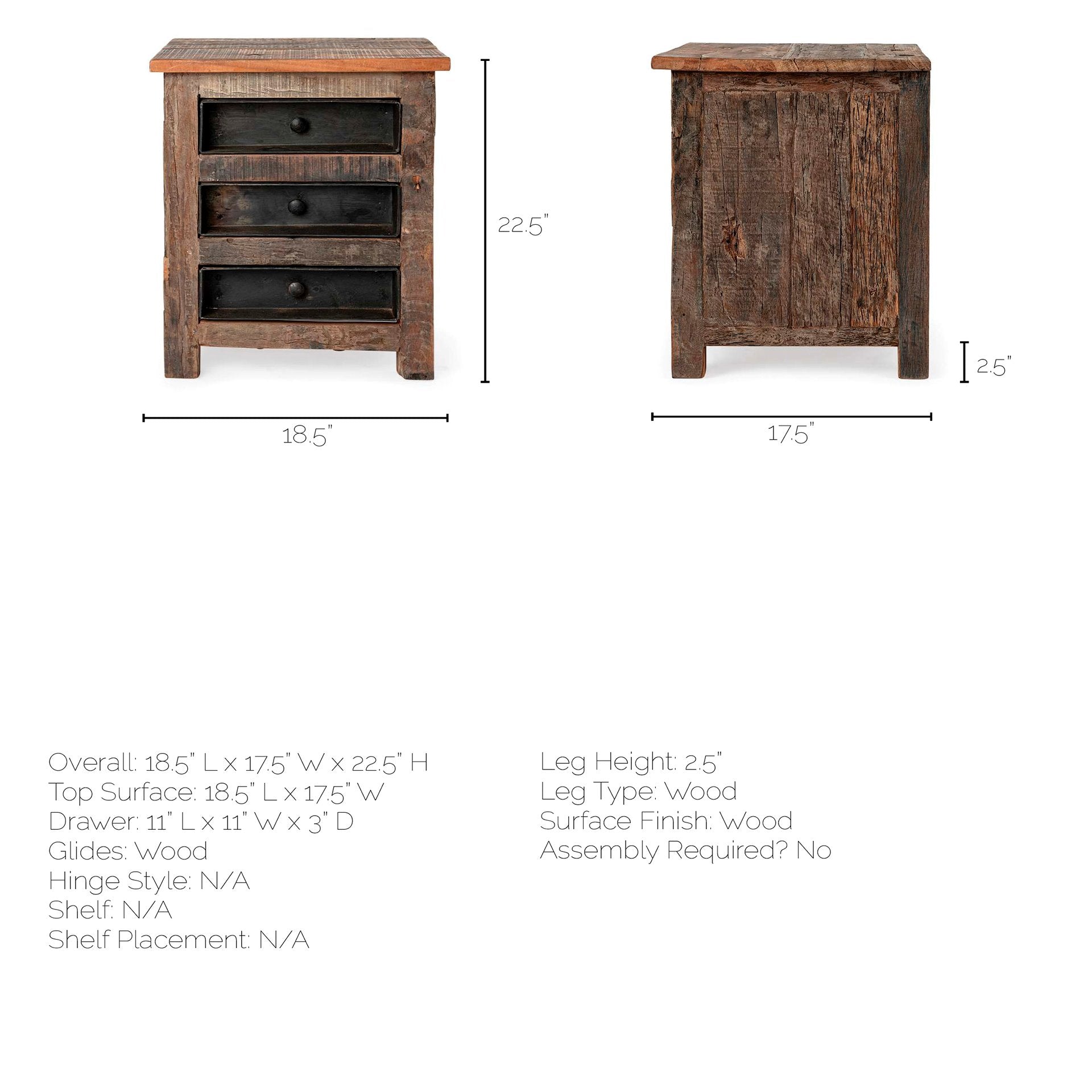 Medium Brown Wood Square Top End Table with Rustic Metal Drawers