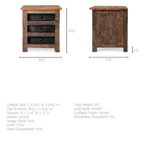 Medium Brown Wood Square Top End Table with Rustic Metal Drawers