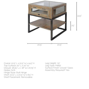 Brown Wooden Square Top Side Table with Wood and Glass Top Display