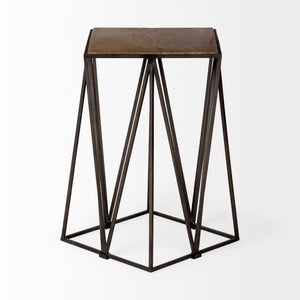 Walnut Wood Squre Top Side Table with Geometric Iron Frame