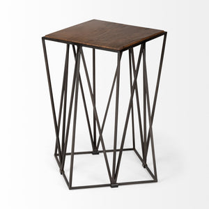Walnut Wood Squre Top Side Table with Geometric Iron Frame