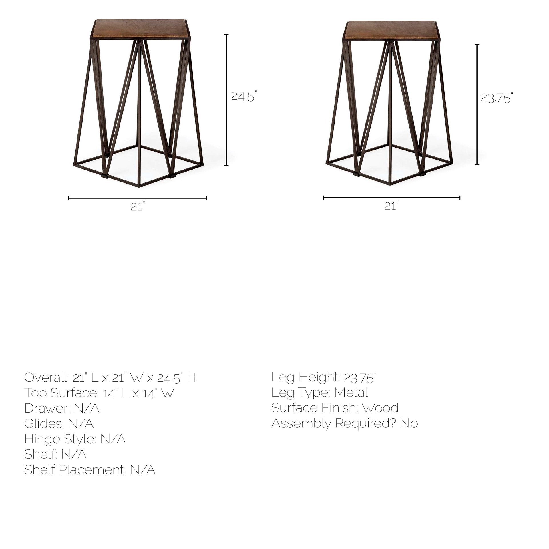 Walnut Wood Squre Top Side Table with Geometric Iron Frame