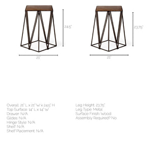 Walnut Wood Squre Top Side Table with Geometric Iron Frame