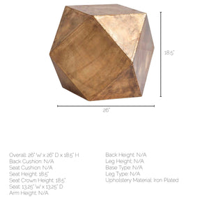 Brass Iron Plated Hexagonal Side Table with Square Top