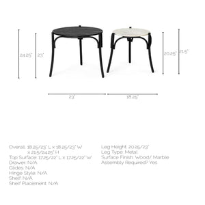 Set of 2 Round Top Nesting End Table with Black Wood and Marble Top