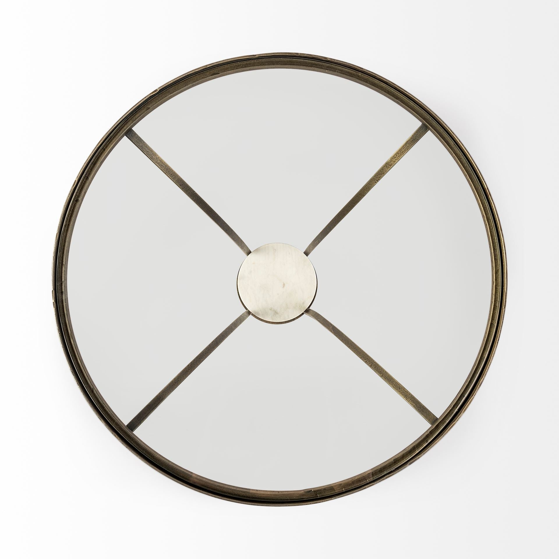 21" Round Glass Top End Table with Metal and Marble Pedestal