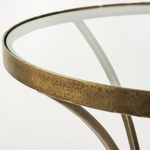 21" Round Glass Top End Table with Metal and Marble Pedestal