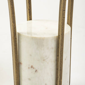 21" Round Glass Top End Table with Metal and Marble Pedestal