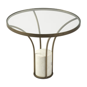 24" Round Glass Top End Table with Metal and Marble Pedestal