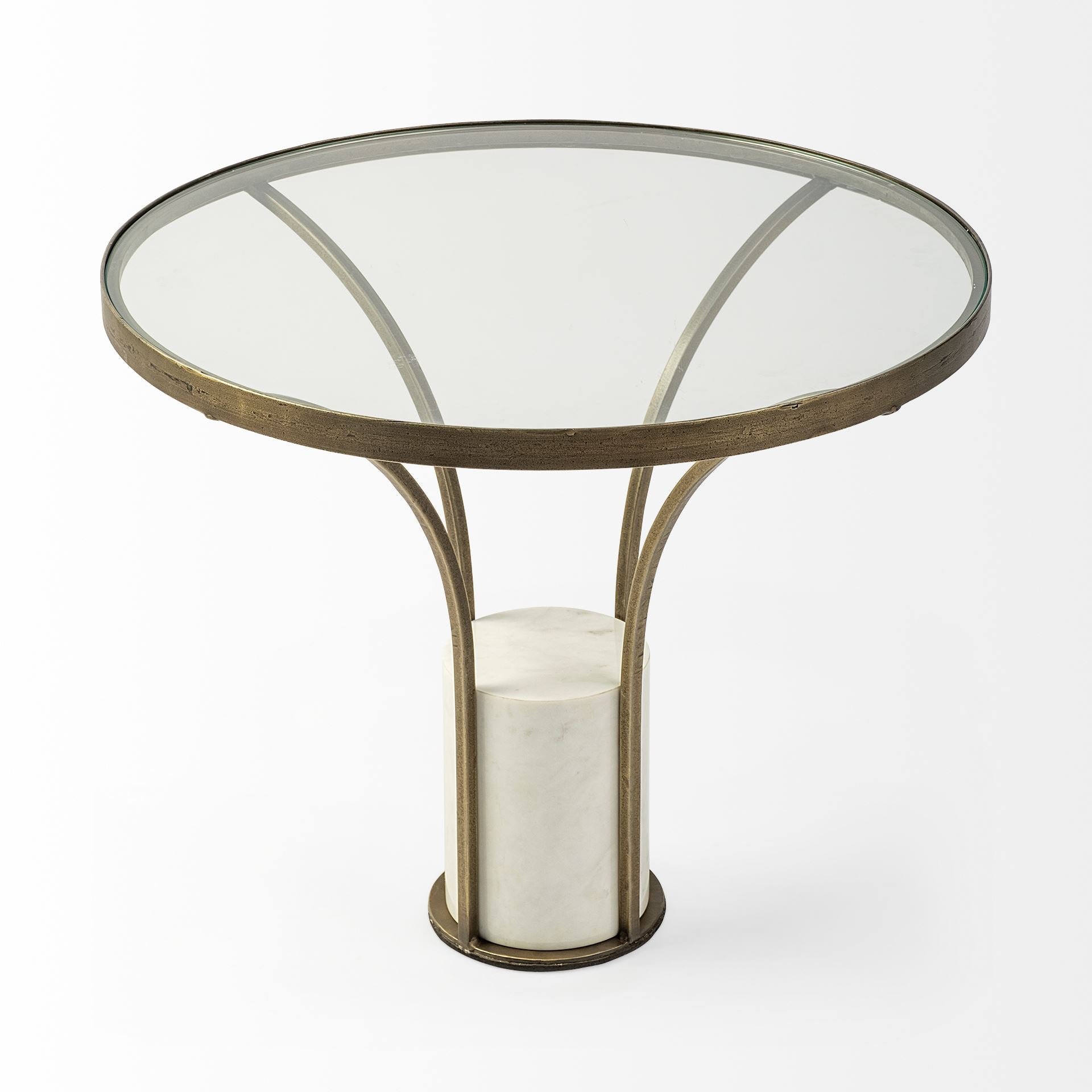 24" Round Glass Top End Table with Metal and Marble Pedestal