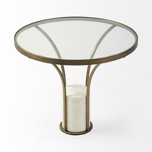 24" Round Glass Top End Table with Metal and Marble Pedestal