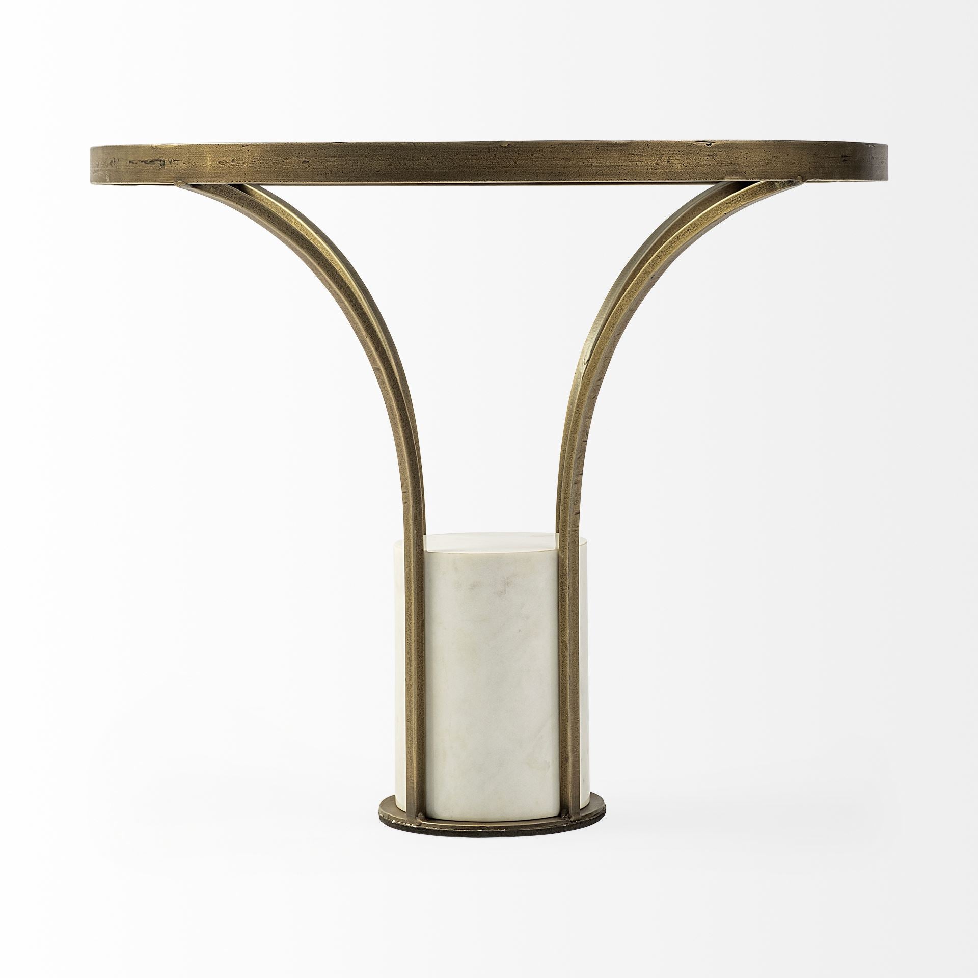 24" Round Glass Top End Table with Metal and Marble Pedestal
