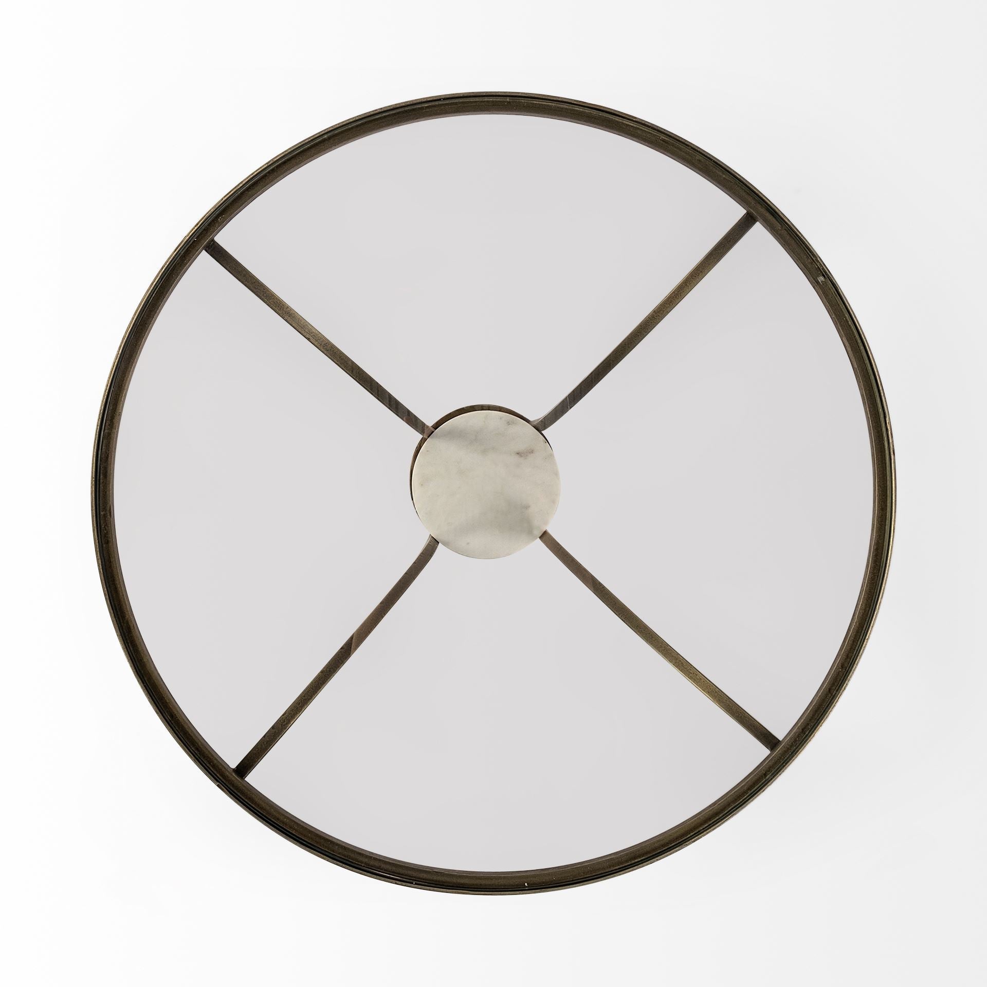 24" Round Glass Top End Table with Metal and Marble Pedestal
