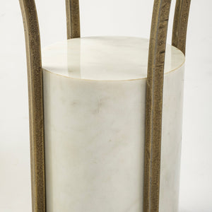 24" Round Glass Top End Table with Metal and Marble Pedestal