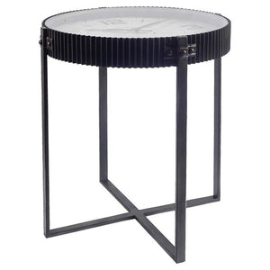 Round Glass Top Clock Face Accent Table with Black Metal Frame