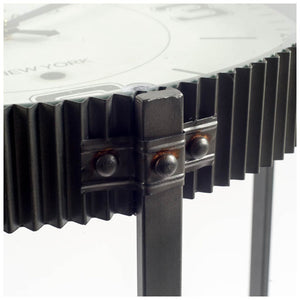 Round Glass Top Clock Face Accent Table with Black Metal Frame