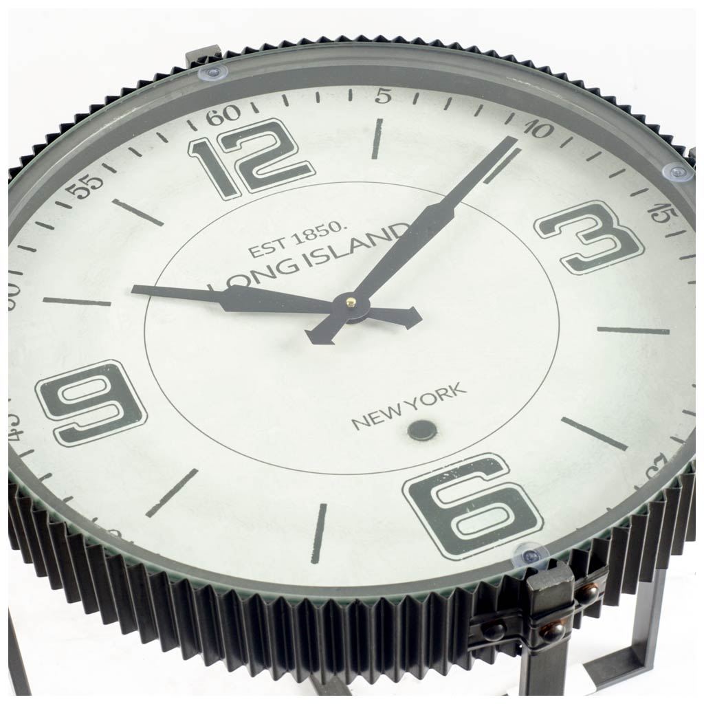 Round Glass Top Clock Face Accent Table with Black Metal Frame