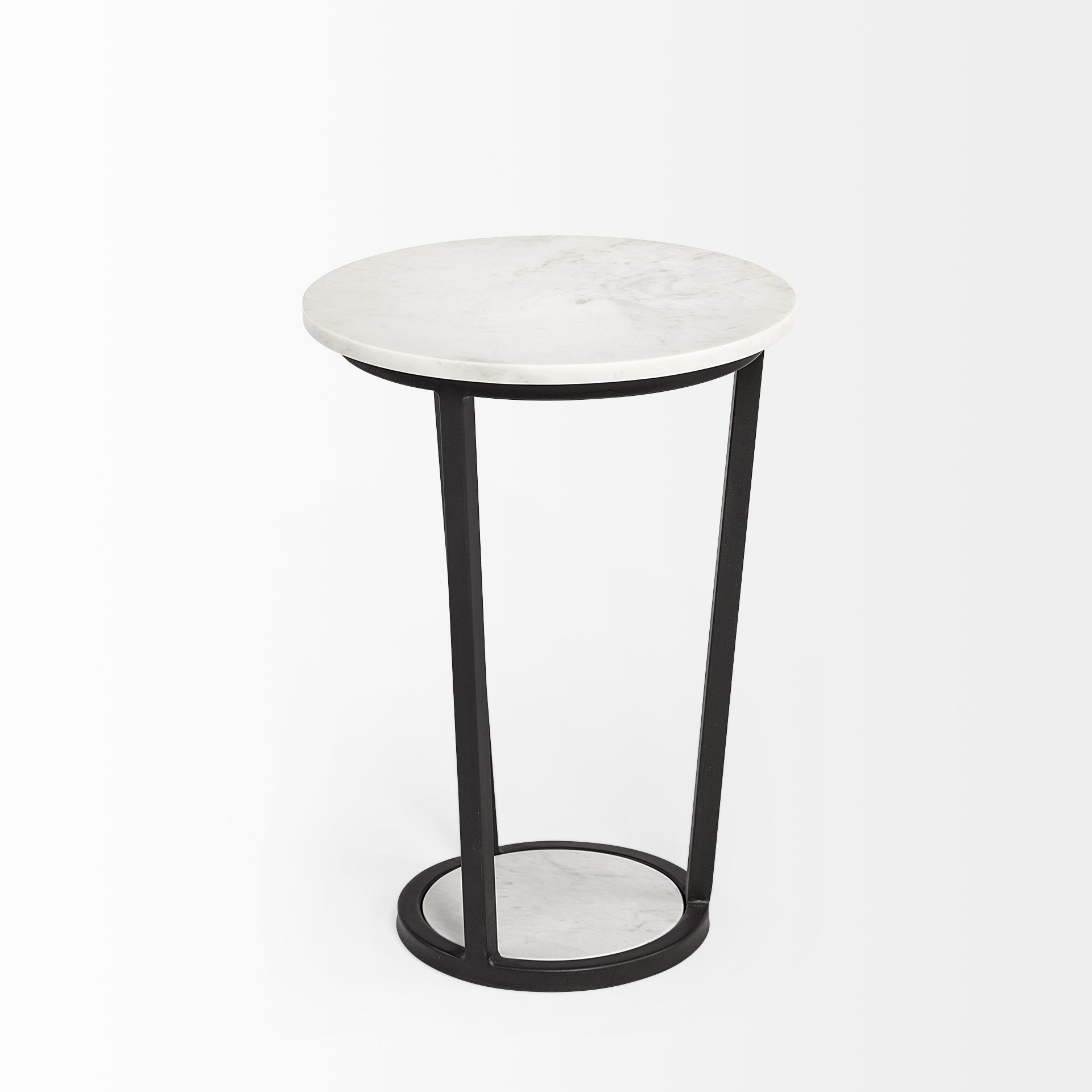 15" Round White Marble Top Accent Table with Black Metal Frame