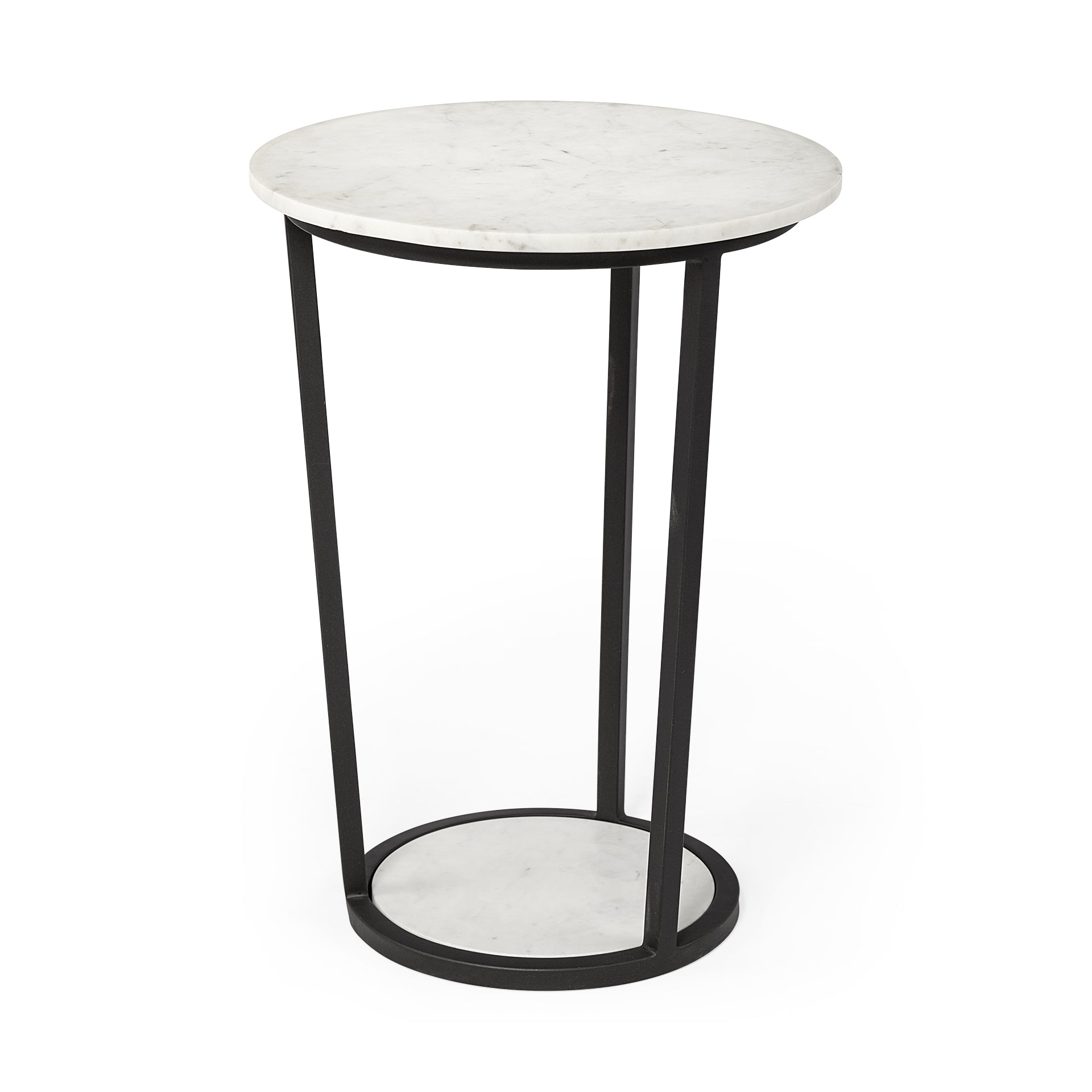 18" Round White Marble Top Accent Table with Black Metal Frame