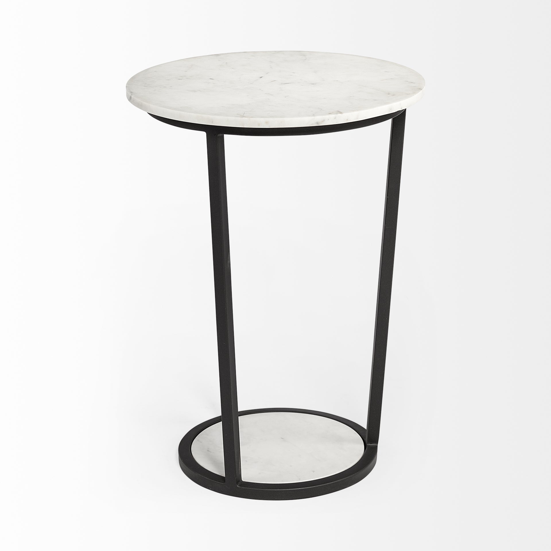 18" Round White Marble Top Accent Table with Black Metal Frame