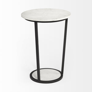 18" Round White Marble Top Accent Table with Black Metal Frame