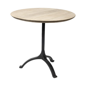 Light Brown Wood Round Top Accent Table with Black Iron Frame