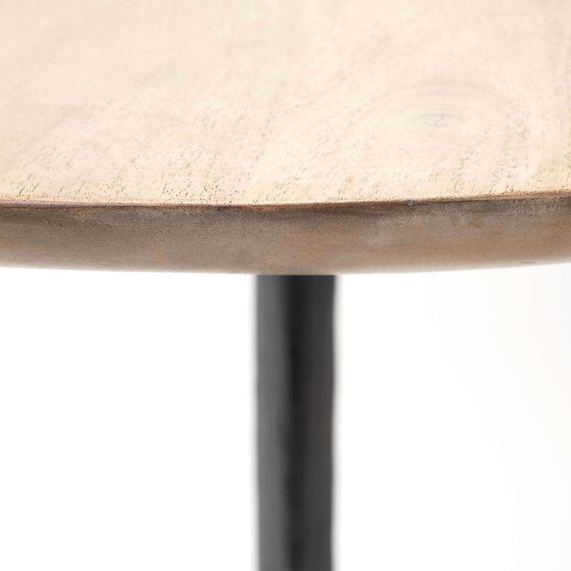 Light Brown Wood Round Top Accent Table with Black Iron Frame