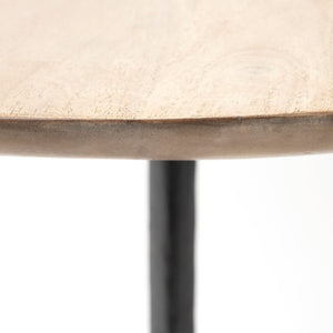 Light Brown Wood Round Top Accent Table with Black Iron Frame