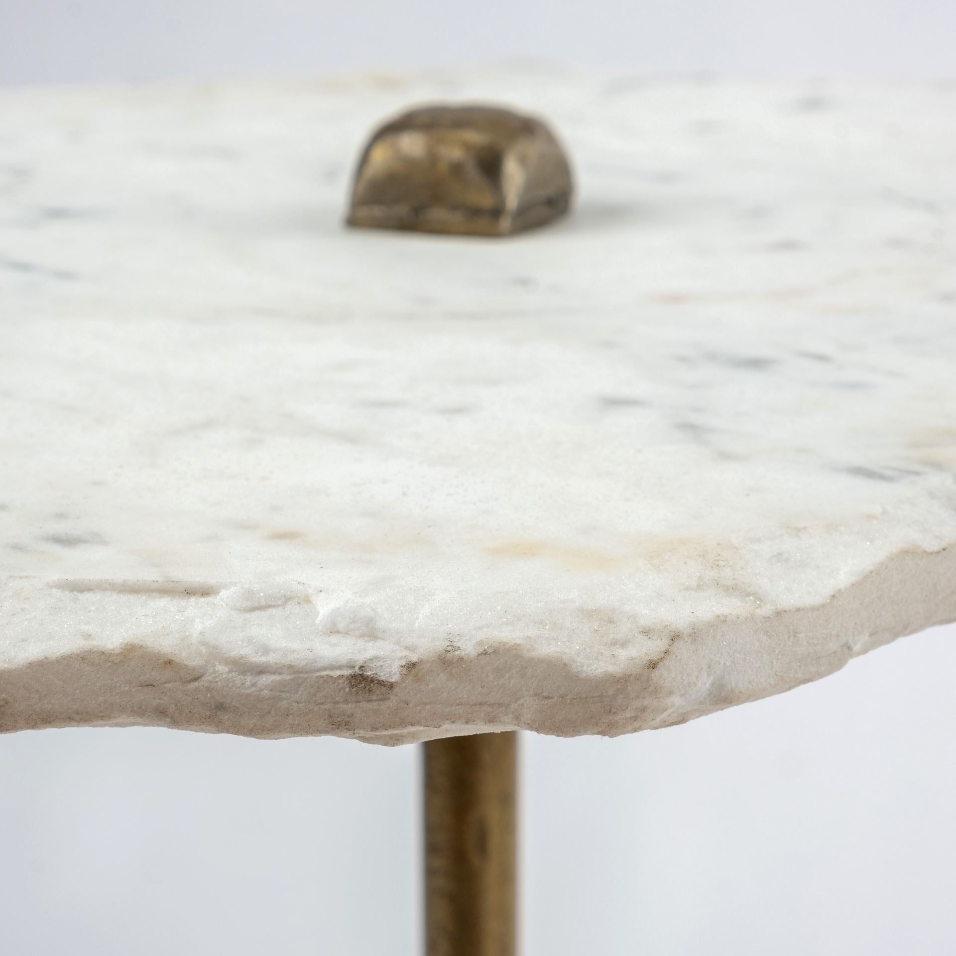 White Marble Top Accent Table with Triangluar Gold Iron Base