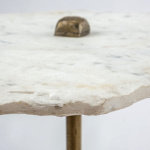White Marble Top Accent Table with Triangluar Gold Iron Base