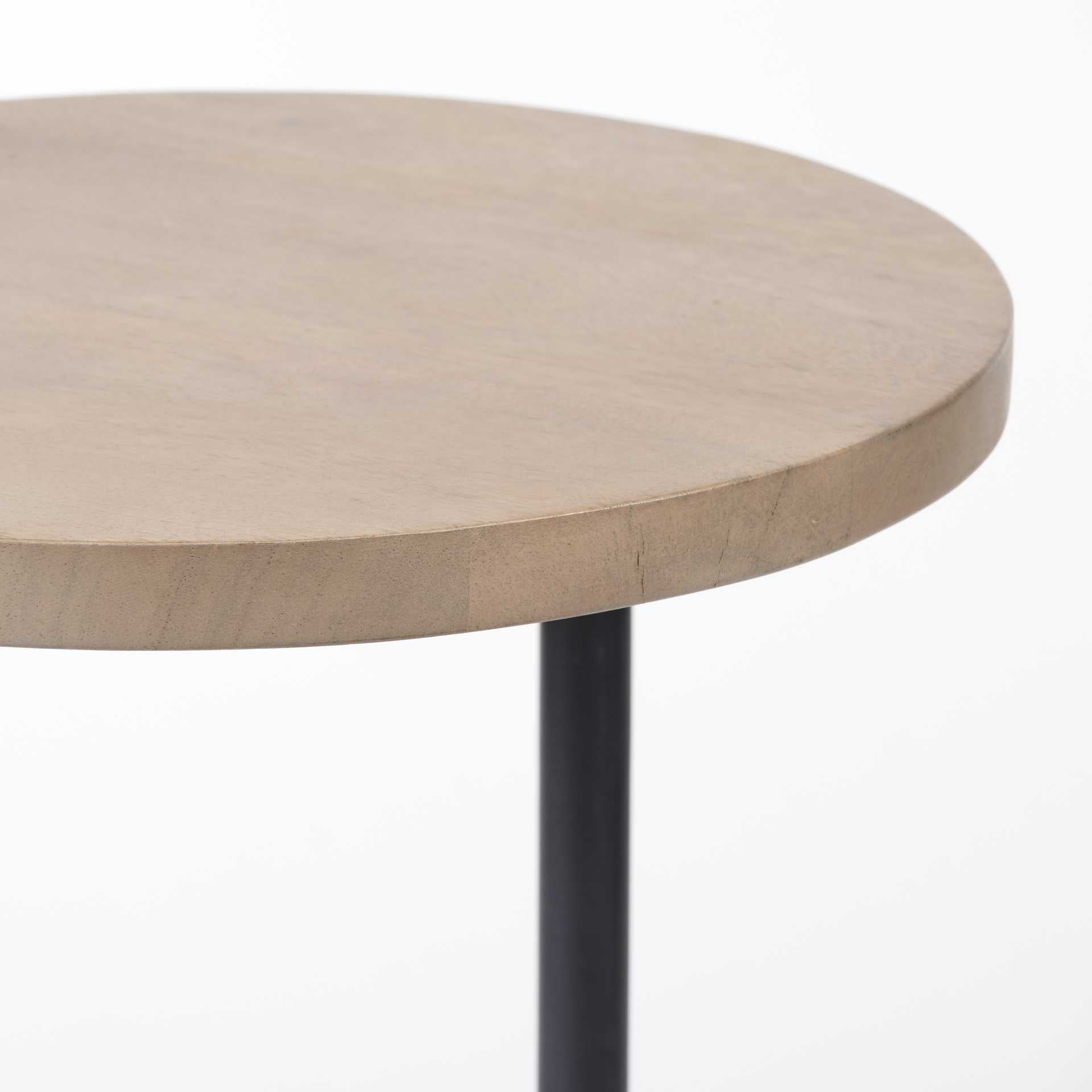 Brown Wood Round Top Accent Table with Black Iron Base
