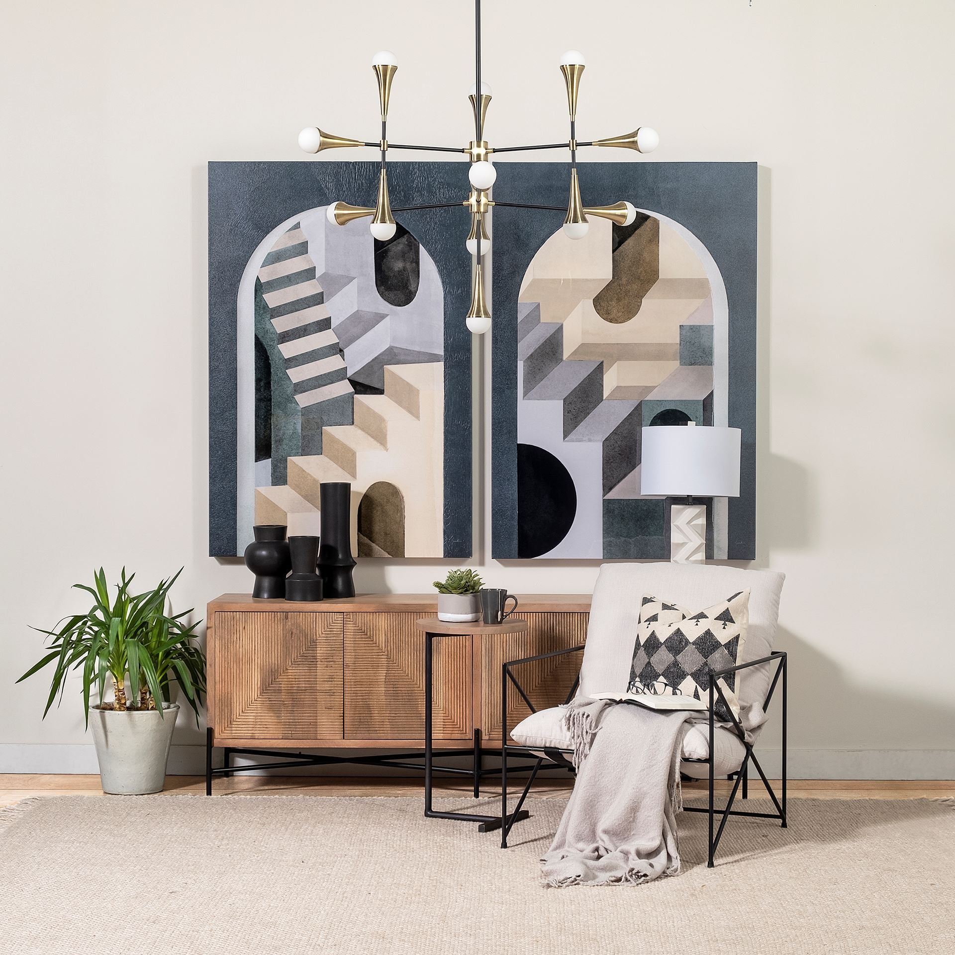 Brown Wood Round Top Accent Table with Black Iron Base