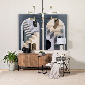Brown Wood Round Top Accent Table with Black Iron Base