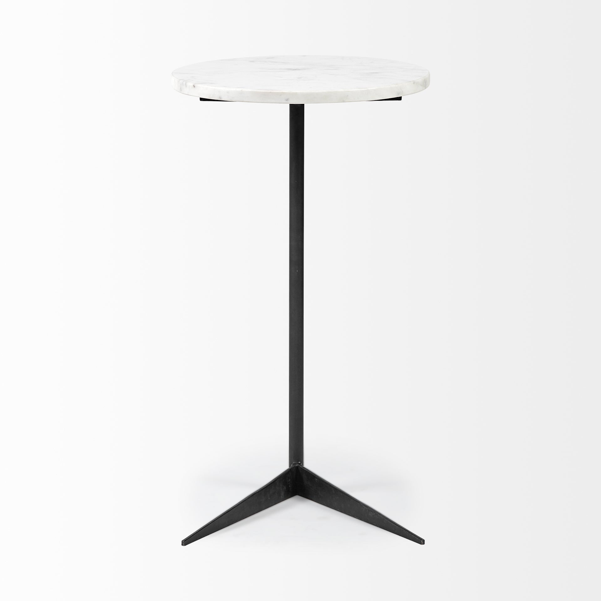 White Marble Round Top Accent Table with Black Iron Base